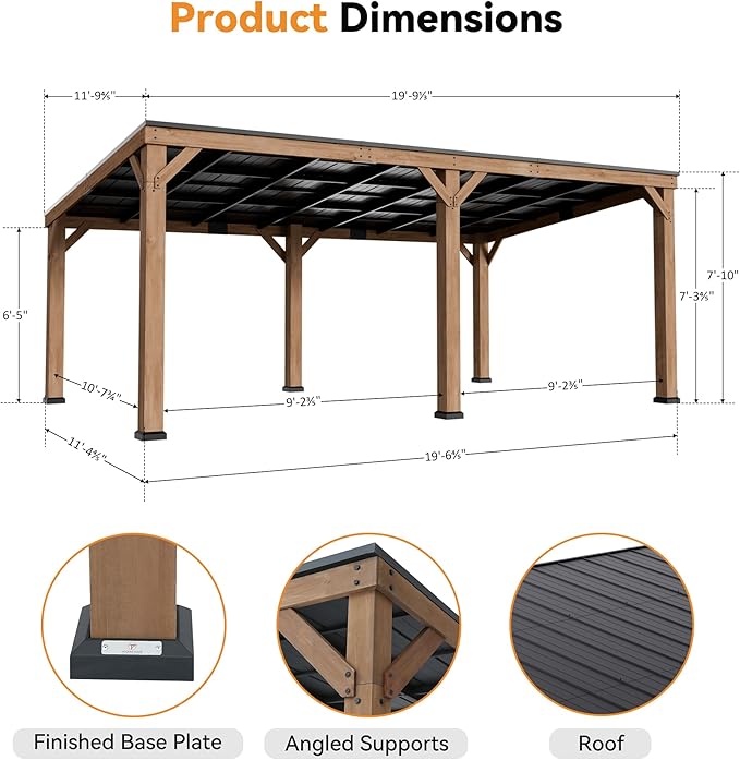 Modern Shade Supreme Cedar Wood Gazebo 12' x 20' with Hardtop Slope Roof, Wooden Grill Gazebo with Durable and Rot-Resistant, Supports Snow Loads and High Wind Speeds, Ideal for Backyard, Deck, Garden