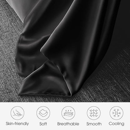 100% Silk Pillow Cases 2 Pack Standard Size Mulberry Silk Pillowcase for Hair and Skin Set of 2 Highest Grade 6A Silk Soft Breathable Cooling with Hidden Zipper, Black