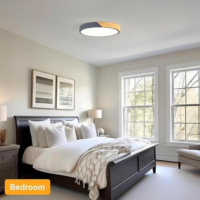 Vikaey Modern LED Ceiling Light, Minimalist Wood Flush Mount Ceiling Light