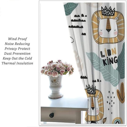 Cartoon Little Lion King Window Curtains for Baby Child,Cute Funny Forest Animals,Tropical Jungle Leaves Wildlife Boho Rainbow Print Blackout Drapes for Nursery Boys Girls Kids Bedroom 55x63in