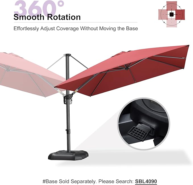 PURPLE LEAF 10 Feet Patio Umbrella Outdoor Cantilever Square Umbrella Aluminum Offset Umbrella with 360-degree Rotation for Garden Deck Pool Patio Terra