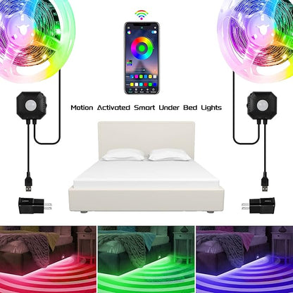 Under Bed Lights 2 Set*9.84ft Motion Activated RGB LED Strip Light, App