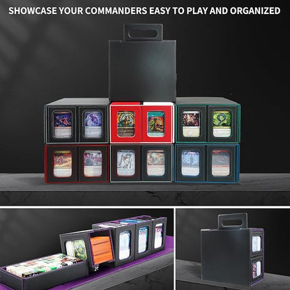 AFIING Commander Deck Box for MTG, Holds 400+ Double-Sleeved Cards, 4 Removable Deck Cases with Display Window, Dice Tray/Handle,Trading Card Storage Organizer/Dividers for TCG (Black Purple)