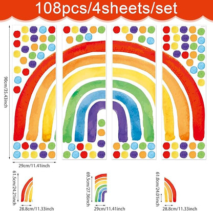 Large Rainbow Wall Decal, Peel and Stick Colourful Rainbows Wall Stickers, Multicolor Polka Dots Wall Decor, Vibrant Rainbow Decoration for Girls Bedroom Kids Nursery Classroom Playroom