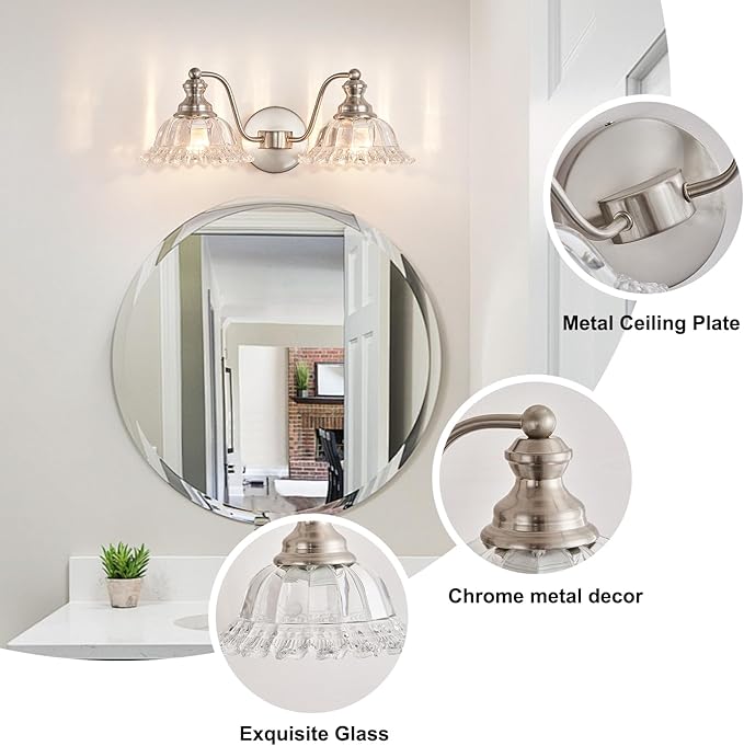 Brushed Nickel 2 Light Vanity Lights Fixture Lights