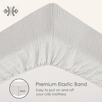 White Muslin Crib Sheets Set of 2, 52x28 Crib Mattress Sheets Soft Muslin Cotton, Fits Standard Rectangular & Oval Mattress, Neutral Nursery Bedding, No Shrinking, Fitted Crib Sheet