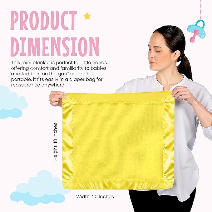 Thermal Waffle Knit Baby Blanket - Soft Breathable Mini Blanket for Newborns and Infants - Toddler Blankey for Strollers, Travel, Naptime, Nursery and More - 18" x 20" (Yellow, Satin Trim)