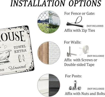 Generic Bath House Metal Tin Signs Hot Bath Towel Extra Wash Relax Unwind Vintage Retro Sign for Home Farmhouse Bathroom Bath Wall Decor Family Bath Gift Plaque 8x12 Inch