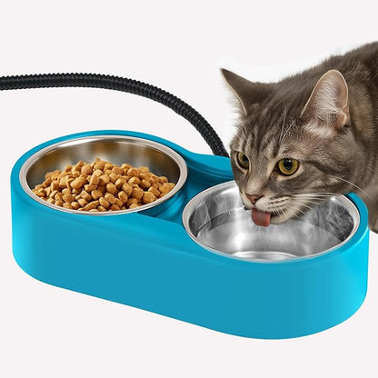 Heated Water Bowl, Double Stainless Steel Heated Dog Bowl for Outdoor Use, 46 OZ Total & Chew Proof Cord, Winter Warm Water & Food Bowl for Pets Bird Chicken UL Certified