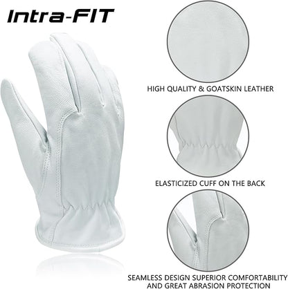 Goatskin Leather Work Gloves - Flexible Grip for Driving, Warehouse, Gardening & DIY Projects