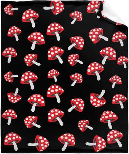 Thuswarm Cute Red Mushroom Flannel Blanket for Autumn Winter Gifts Warm Cozy Soft Funny Print Throw for Bed Couch Sofa 60”×50” Medium for Teen