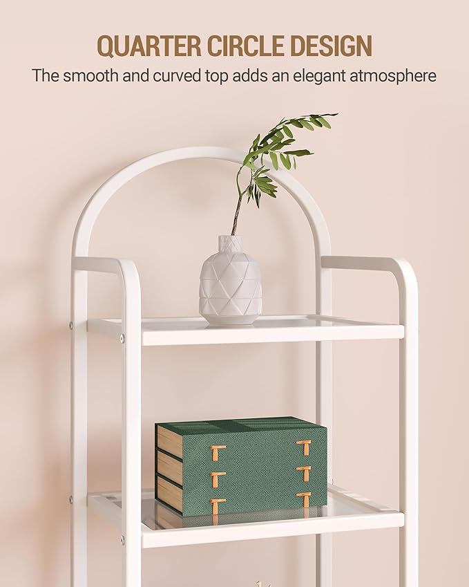 Bookcase Bookshelf, Tempered Glass Bookshelves, Slim Shelving Unit for Bedroom, Bathroom, Home Office, Steel Frame, 6 Tier White BC10699W