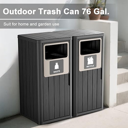 Outdoor Double Barrel Trash Can,Waterproof Resin Garbage Can with Garbage Labels,Durable Waste Bin for Porch, Backyard,Kitchen,for 30 to 39 Gallon Trash Bags