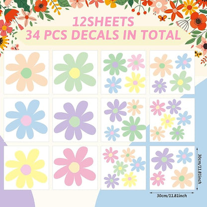 TaoBary 12 Sheets Daisy Wall Decal Flower Wall Sticker Cute Daisy Sticker Pink White Flower Decal Peel and Stick Floral Wallpaper for Nursery Bedroom Home Decor(Fresh Color,Attractive Style)
