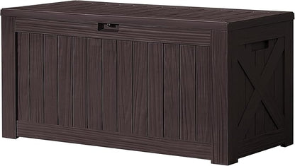 Devoko 120 Gallon Deck Box Resin Outdoor Storage Box Waterproof for Patio, Large Outdoor Storage Bench Lockable for Outside (Deep Brown)