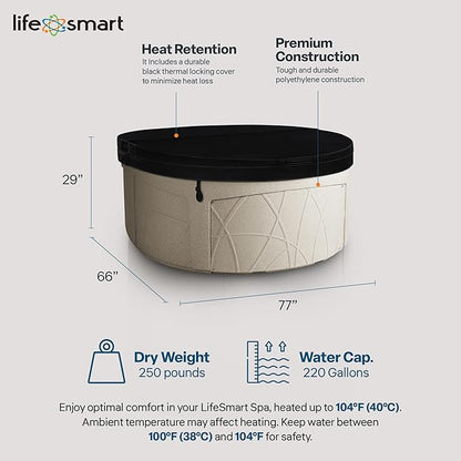 LifeSmart 4-Person Hot Tub, Outdoor Spa with Cover and LED Lights, Circular, Beige - Above-Ground Spa Machine with Accessories for Home and Personal Relaxation