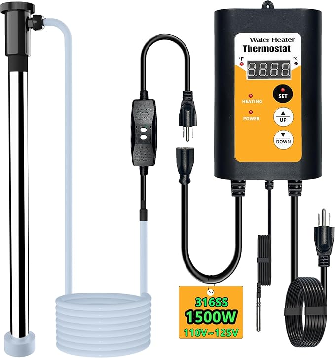 1500W Fully Submersible Electric 120V Immersion Water Heater, Hot Tub Heater, Portable Thermostat for Bathtub, Baptismal, Baptistry, Sap, Inflatable Pool, Above Ground Pool Submersible Water Heater