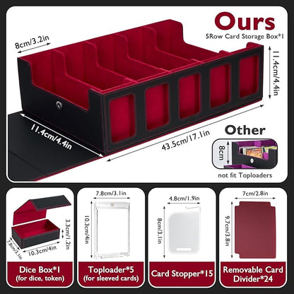 Larger Trading Card Storage Box for Top Loaders, 3900+Card Deck Case with Portable Handle & Commander Display, 500 Sleeves, 5 Toploaders, 15 Stoppers, 24 Dividers, 1 Dice Tray, for MTG/TCG Magic Cards