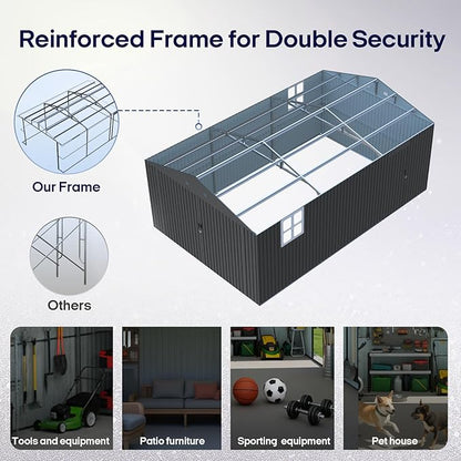 Metal Garage Shed 13x20 FT, Sheds & Outdoor Storage Clearance, Outdoor Storage Shed for Car, Truck, Bike, Lawnmower, Backyard Tool House, Boasting 2 Windows and 2 Translucent Panels