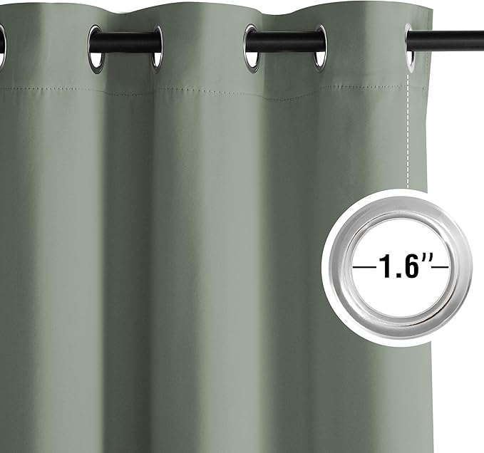 NICETOWN Sage Green Room Darkening Curtains 63 Inches Long 2 Panels for Living Room, Bedroom, Nursery Summer Thermal Insulated Blackout Drapes Grommet Noise Reducing Window Treatment, W40