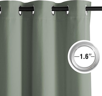 NICETOWN Sage Green Room Darkening Curtains 63 Inches Long 2 Panels for Living Room, Bedroom, Nursery Summer Thermal Insulated Blackout Drapes Grommet Noise Reducing Window Treatment, W40