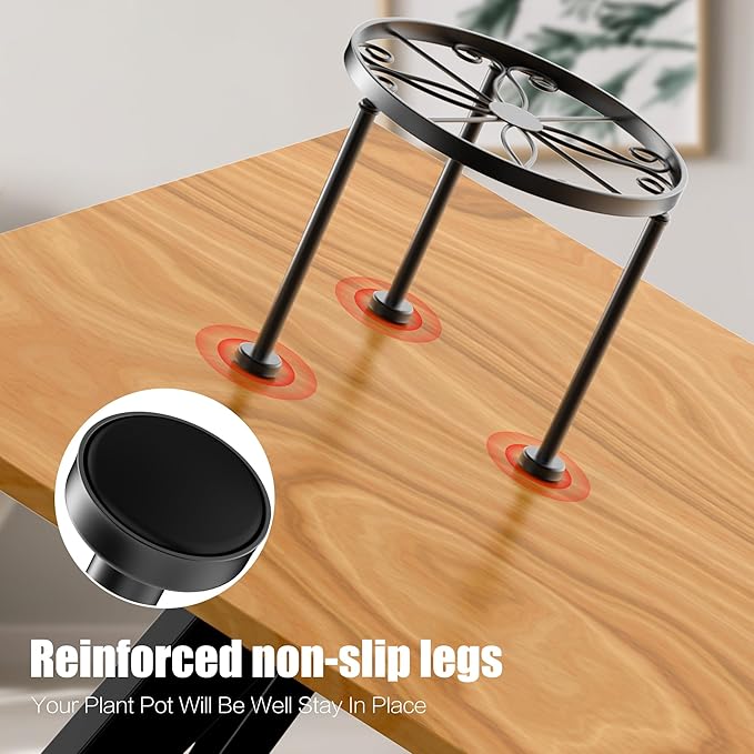 Garden Gifts Plant Lovers Gifts Black Metal Plant Stand with Anti-Slip Base Rustproof Heavy Duty Decorative Round Flower Pot Display Shelf for Indoor/Outdoor