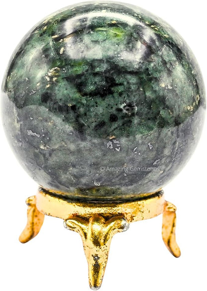 Amazing Gemstone Green Jade Crystal Ball with Stand - 2 Inches Crystal Sphere Meditation Balls for Witchcraft and Decorative Balls