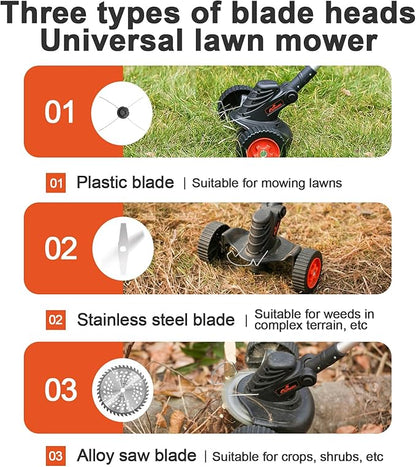 Weed Wacker Eater Cordless Battery Powered Electric Edger Lawn Tool Trimmer String Cordless Whacker Operated Grass Edger Cutter Black-Orange*1 Battery