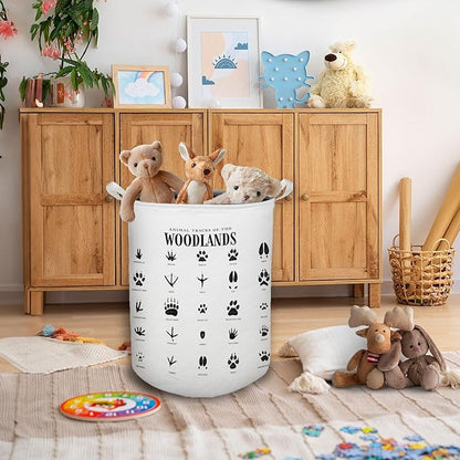 Kids Laundry Basket, Animal Tracks of the Woodlands Laundry Basket Hamper Waterproof Collapsible Storage Bin Organizer for Bedroom Bathroom Boys Girls Kids Nursery Toddler Room Clothes Toys