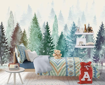 Colorful Watercolor Forests Children's Nursery Wall Mural Wallpaper 103" x 69"