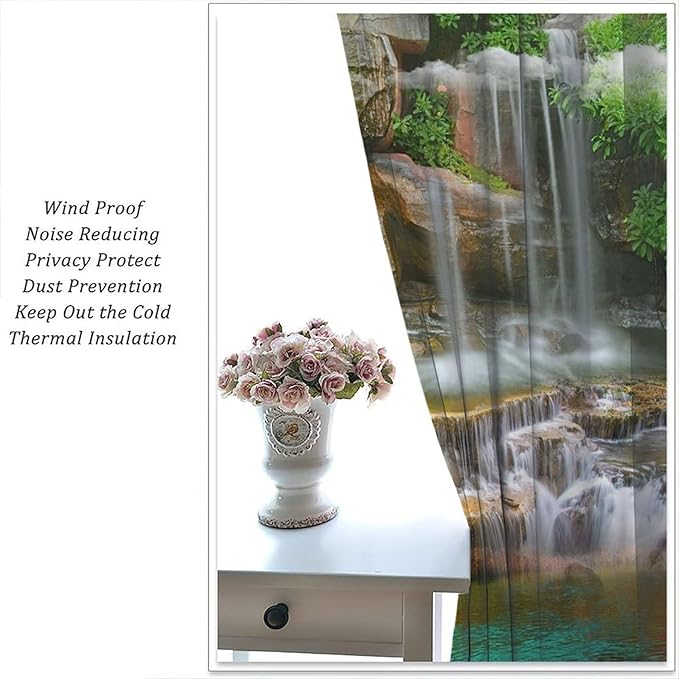 Waterfall Blackout Window Curtains, Rocky Waterfall to Pond Running Off Scenic Nature Themed Picture Print Window Drapes, for Living Room Bedroom 84x84in 2 Panels