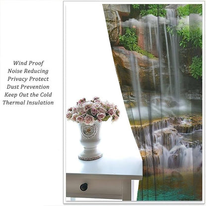 Waterfall Blackout Window Curtains, Rocky Waterfall to Pond Running Off Scenic Nature Themed Picture Print Window Drapes, for Living Room Bedroom 84x84in 2 Panels