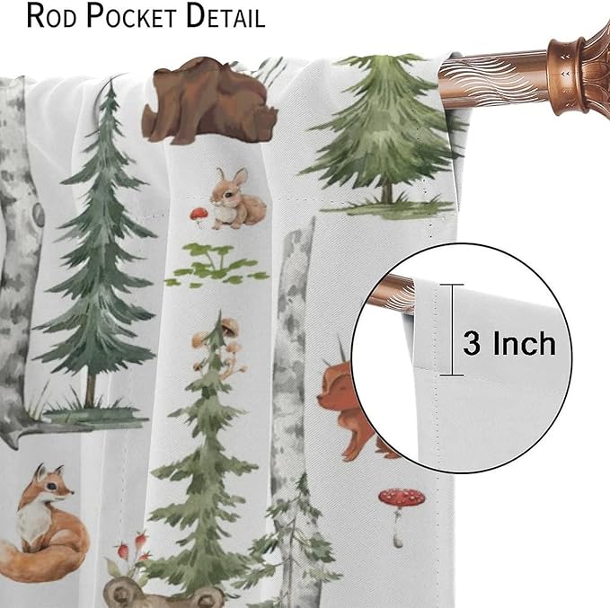 Animal Kids Curtains, Woodland Squirrel Rabbit Bear Animal Friends Forest Curtains for Boys and Girls Bedroom Living Room Kitchen 72x63in