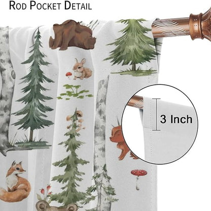 Animal Kids Curtains, Woodland Squirrel Rabbit Bear Animal Friends Forest Curtains for Boys and Girls Bedroom Living Room Kitchen 72x63in