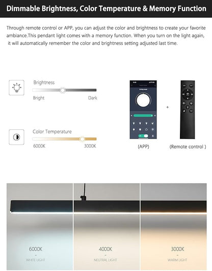 71" Black Linear LED Pendant Light Dimmable