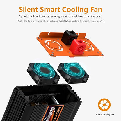 2500 Watt Pure Sine Wave Power Inverter 12V DC to 110V 120V Converter for Family RV Off Grid Solar System Car with Type-C Ports 3 AC Power Outlets Dual USB Ports LCD Display Wireless Remote Control