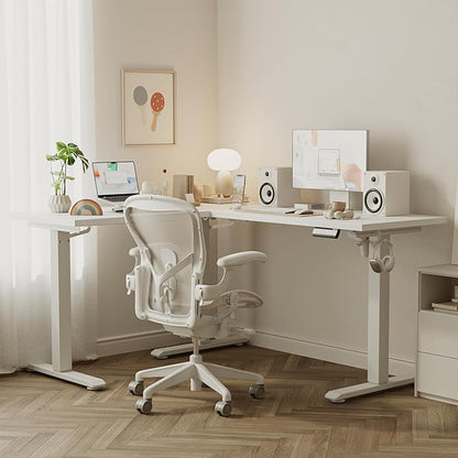 Agilestic 59 Inch L Shaped Standing Desk Adjustable Height, Electric Corner Standing Desk, Sit Stand Computer Table with Splice Board, White