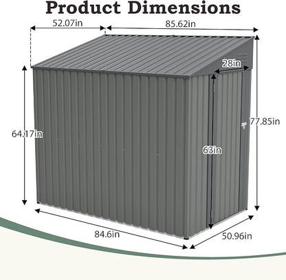 4x7 FT Lean to Shed with Single Lockable Side Door, Outdoor Metal Storage Shed, Sloping Roof Galvanized Utility Steel Tool Shed for Garden, Patio, Lawn & Backyard
