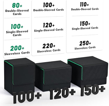 ZLCA Card Deck Box for MTG, Yugioh Deck Case Holds 100+ Single Sleeved Cards, PU Leather Magnetic Storage Box Fits for CCG TCG Sport Card (Black& Dark Green)