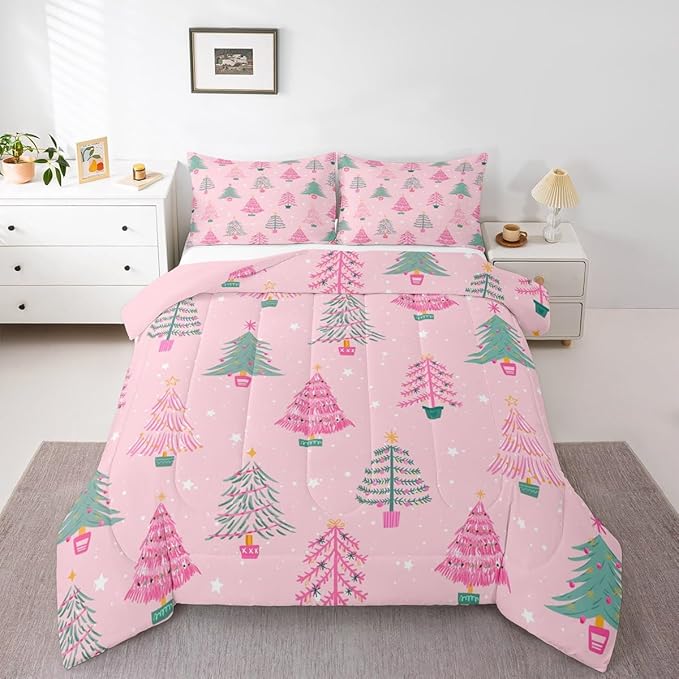 Feelyou Xmas Comforter Set King Size Christmas Tree Bedding Set for Kids Boys Girls Christmas Decor Duvet Quilt New Year Gift Bedroom Decor Microfiber 3 Pcs with 2 Pillow Cases