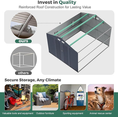 Metal Shed 10x10 Sheds Outdoor Storage, Natural Lighting Tool Sheds with Translucent Roof Panels, Windows, and Lockable Doors, Ideal for Garden, Backyard, and Patio