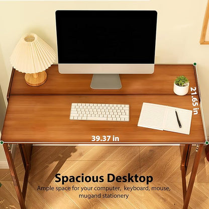39.37" Bamboo Folding Desk,Space-Saving Computer Desk for Small Spaces, Foldable Study Table for Bedroom, Home Office, Dorm, Apartment (Brown)