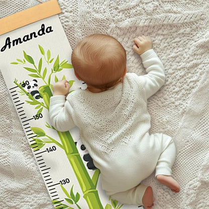 Personalized Name Height Chart for Kids, Kids Growth Chart for Wall, 59" X 7.9" Canvas Removable Height Chart Measuring Ruler for Kids & Baby(Painted Bamboo and Panda）