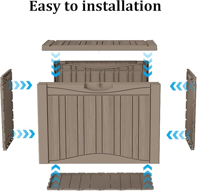 50 Gallon Plus Waterproof Outdoor Storage Bin Resin Deck Box for Patio, Poolside, and Garden, Lockable & UV-Resistant, Ideal for Small Spaces, Grey