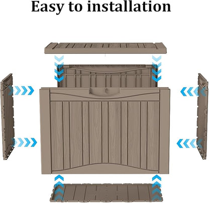 50 Gallon Plus Waterproof Outdoor Storage Bin Resin Deck Box for Patio, Poolside, and Garden, Lockable & UV-Resistant, Ideal for Small Spaces, Grey