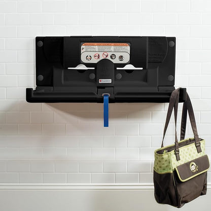 Foundations Classic Horizontal Baby Changing Station w/EZ Mount Backer Plate, Wall Mounted, One Handed Adjustable Safety Strap & Liner Dispenser, Black (100-EH-BP-02)