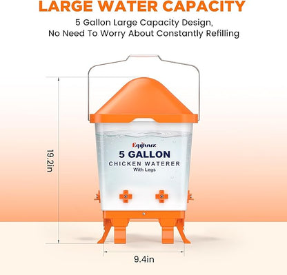 5 Gallons Chicken Waterer Bucket with Horizontal Nipples, Adjustable Legs and Anti-Roost Cone