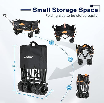 EchoSmile Heavy Duty 350 Lbs Capacity Collapsible Wagon, Outdoor Folding Camping Wagons, Grocery Portable Utility Cart, Adjustable Rolling Carts, All Terrain Sports Wagon with Big Wheels by Boahaus