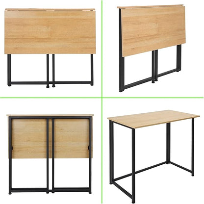 Leopard Folding Computer Desk for Small Spaces, Space-Saving Home Office Desk, Foldable Computer Table, Laptop Table, Writing Desk, Compact Study Reading Table (Black/Nordic Walnut)