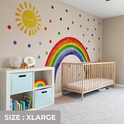 Watercolor Rainbow, Sun, Polka Dots Wall Decal for Kids Room, Nursery, Baby Room Decor, Polka Dots Mural, Rainbow Wallpaper (Vibrant Rainbow, XLarge)
